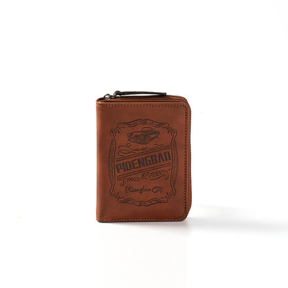 🔥🔥【Disponible en 4 colores】 Cartera de hombre de cuero genuino estilo retro, hecha a mano, con cremallera y ranura para varias tarjetas.