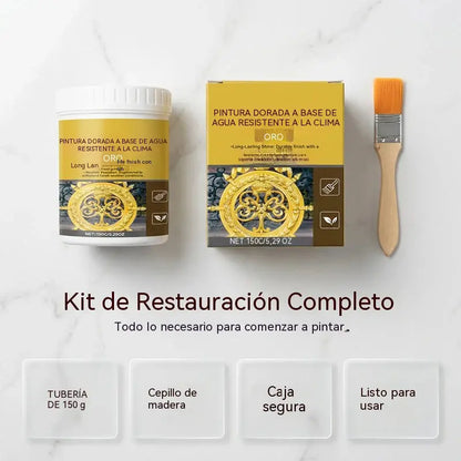 🥳💞 Pintura dorada resistente a la intemperie: a base de agua, brillo intenso. Segura para metal, madera y piedra. ¡Resiste la lluvia y el sol! 🖌️💛