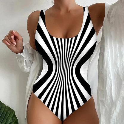 🥰【Snížení výprodejové ceny, časově omezená nabídka】🔥【S~6XL】Sexy jednodílné plavky s pruhovaným vzorem  3896866