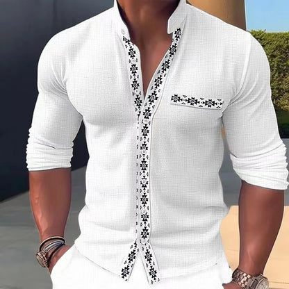 【S-3XL】 🔥 Camisa estampada con cuello alto para hombre, nueva moda 2026