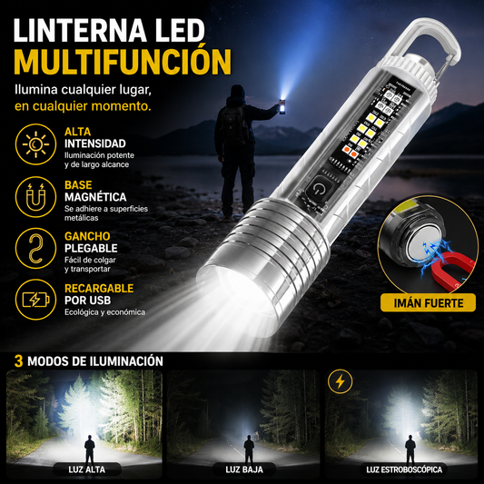 👍👍Linterna compacta de alta potencia con LED de múltiples fuentes, portátil y con una duración de batería ultralarga.