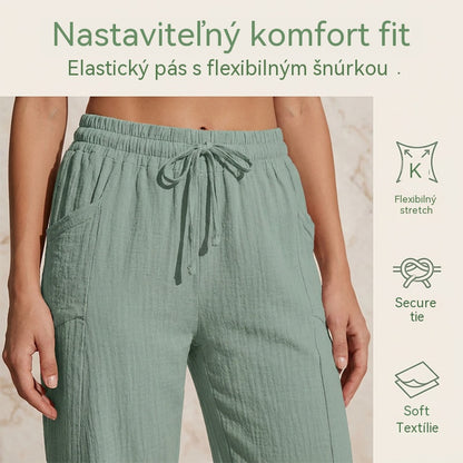 🌸Dámské jednobarevné skládané zkrácené kalhoty z bavlny a lnu