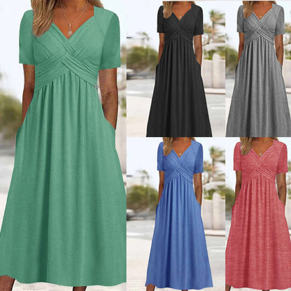 ⏳ Poslední den - sleva 50 % 🔥【S-5XL】 Středně dlouhé ležérní šaty v čisté barvě