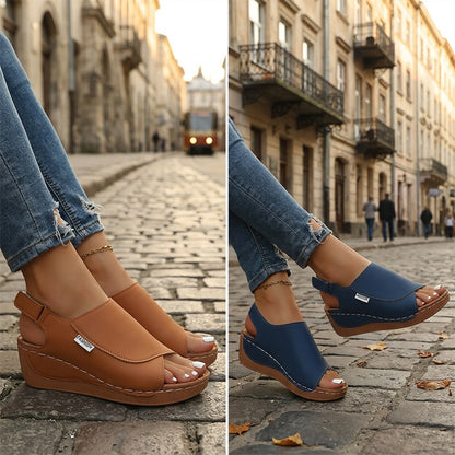 🔥【36-43】Sandalias de cuero con tacón inclinado y suela suave: máxima comodidad y soporte durante todo el día.4284379