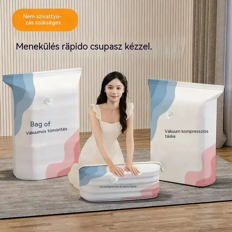 🧳 5 termék mindössze 9900 Ft 💨 Nagy, rugalmas vákuumos tárolótasakok: Nincs szükség pumpára, szivárgásmentes, ideális helytakarékosságra a bőröndben és otthon ✈️