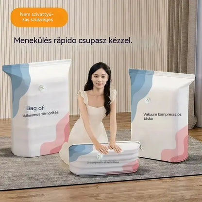 🧳 5 termék mindössze 9900 Ft 💨 Nagy, rugalmas vákuumos tárolótasakok: Nincs szükség pumpára, szivárgásmentes, ideális helytakarékosságra a bőröndben és otthon ✈️
