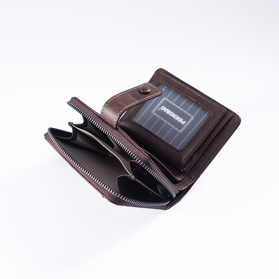 🔥🔥【Disponible en 3 colores】 Cartera de hombre de cuero genuino estilo retro, hecha a mano, con cremallera y ranura para varias tarjetas.