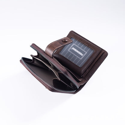 🔥🔥【Disponible en 3 colores】 Cartera de hombre de cuero genuino estilo retro, hecha a mano, con cremallera y ranura para varias tarjetas.
