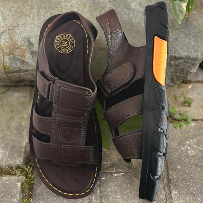🔥👟 (50%OFF) [Tamaño 38 ~ 44] Sandalias de playa antideslizantes de cuero suave hechas a mano para hombres