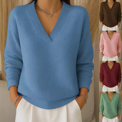 🔥Oferta especial de otoño【S-3XL】2026 Elegante y cómoda blusa de punto con cuello en V para mujer