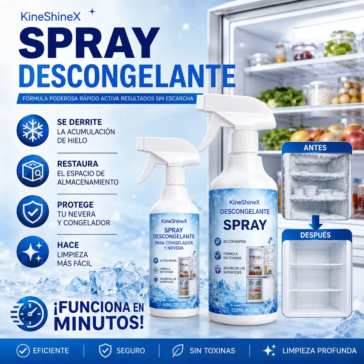 🔥【Compre 1 y obtenga 1 gratis】❄️ Nuevo spray descongelante 2026 🧡 Elimina rápidamente el hielo del congelador