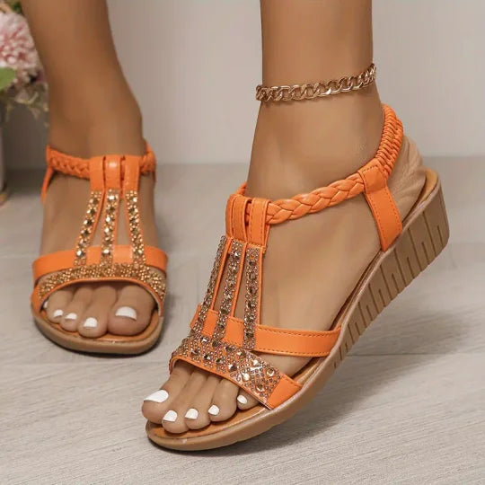 🌟【¡Liquidación de temporada!】👡[34-43] Verano 2024 Nuevas sandalias de cuña con diamantes de imitación para mujer