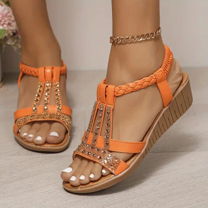 🌟【¡Liquidación de temporada!】👡[34-43] Verano 2024 Nuevas sandalias de cuña con diamantes de imitación para mujer