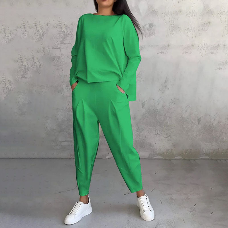 💖[Top + Kalhoty] Módní dvoudílná souprava, jednobarevné ležérní a trendy dámské oblečení, příjemná látka z čisté bavlny_3911988
