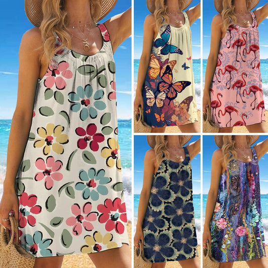 🎁✨🌊【S-5XL】2026 Nuevo vestido estampado con hombros descubiertos de verano