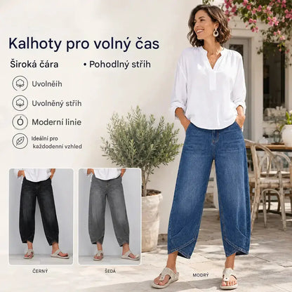 👖【Vylepšený denim, měkký a prodyšný】 módní volné džíny pro volný čas
