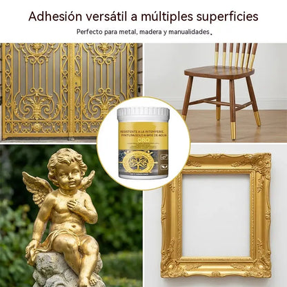 🥳💞 Pintura dorada resistente a la intemperie: a base de agua, brillo intenso. Segura para metal, madera y piedra. ¡Resiste la lluvia y el sol! 🖌️💛