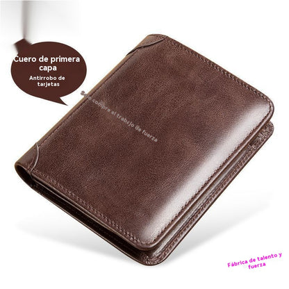 👝【2 piezas】✨ Nueva cartera antirrobo de cuero genuino para hombre