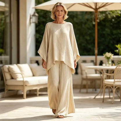 【S-3XL】🌸Conjunto de lino y algodón: camisa extragrande y pantalón de pierna ancha, estilo minimalista y moderno