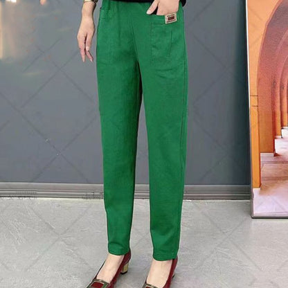 🔥【M-6XL】Pantalones casuales versátiles microelásticos de talla grande para mujer_4240595