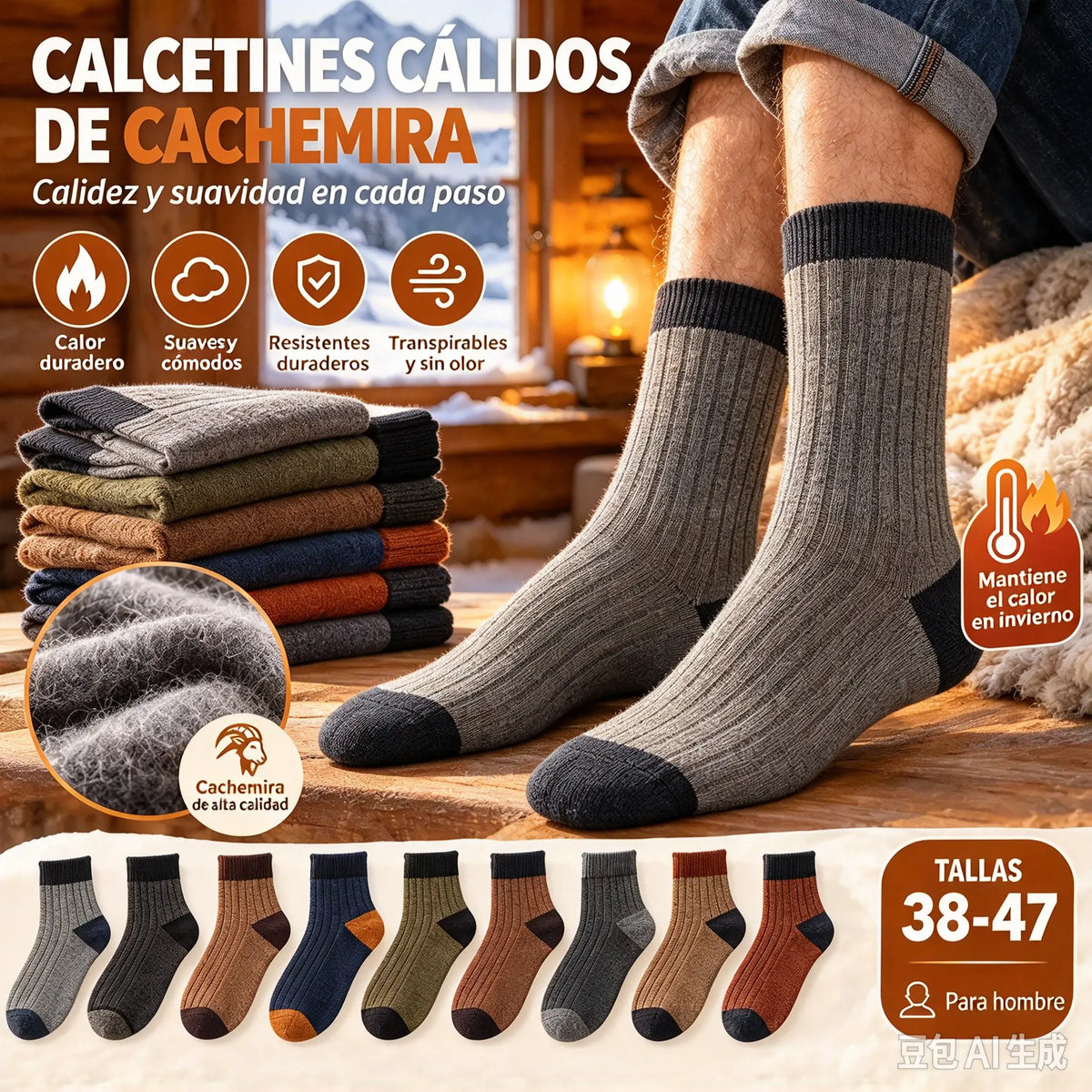 【10 pares】【38-47】Nuevos calcetines cálidos de punto con bloques de color retro para hombre