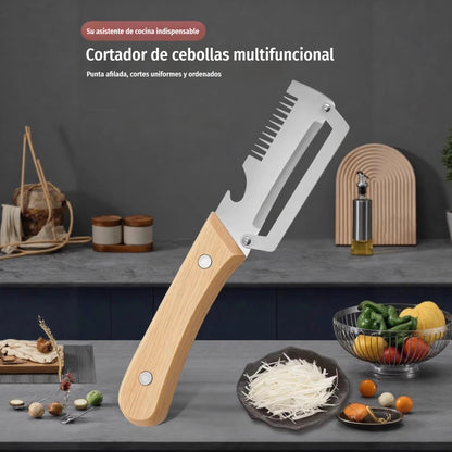 ✅【Compra 1 lleva 1 gratis】🧅🔪 Pelador de cocina multifuncional 3 en 1: ¡Pela, corta y abre tapones de botellas! 🔥