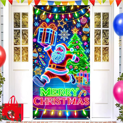Pancarta navideña fluorescente UV para puerta/fondo/decoración para fiestas navideñas/tela decorativa navideña colgante