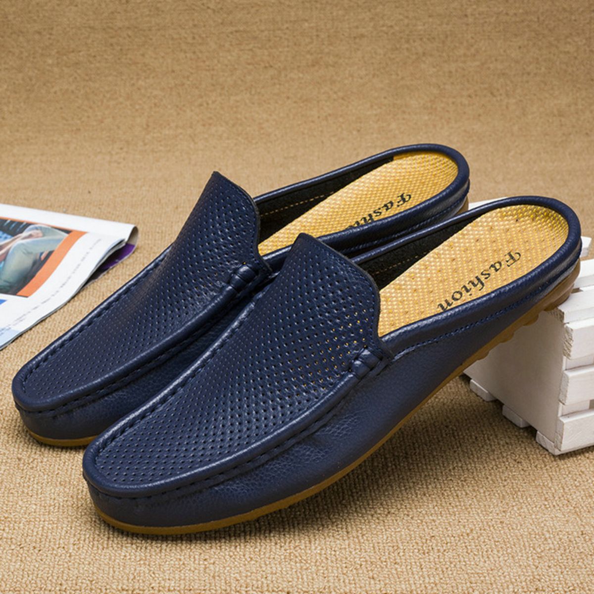 ✨【Korlátozott mennyiség】👞【39-45】Új stílusú, kényelmes és légáteresztő valódi bőrből készült, kézzel készített férfi papucs_4272889