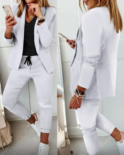 💎【50% de descuento】Conjunto de abrigo y pantalón para mujer, corte entallado, tejido suave (40-100 kg)