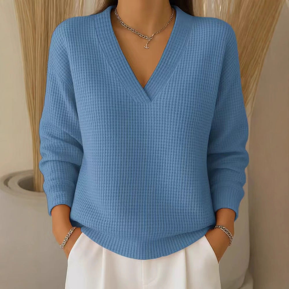 🔥Oferta especial de otoño【S-3XL】2026 Elegante y cómoda blusa de punto con cuello en V para mujer