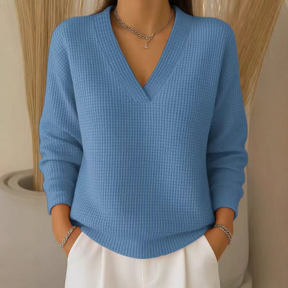 🔥Oferta especial de otoño【S-3XL】2026 Elegante y cómoda blusa de punto con cuello en V para mujer