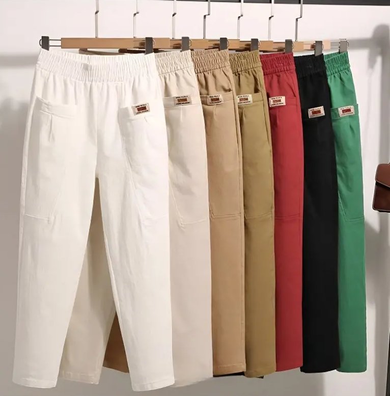 🔥【M-6XL】Pantalones casuales versátiles microelásticos de talla grande para mujer_4240595