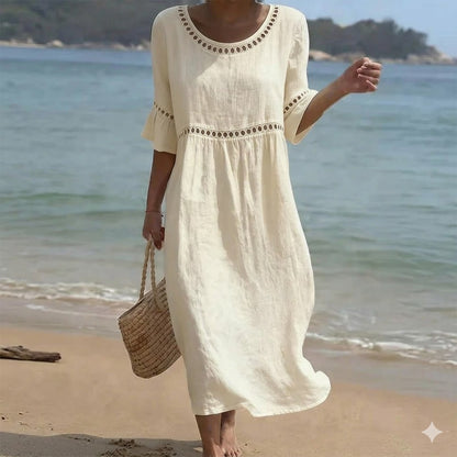 【Producto nuevo, 50% solo hoy!!】💎2026 Alta calidad💎【S-3XL】Vestido de mujer de algodón y lino, con mangas abullonadas, transpirable, suave y cómodo