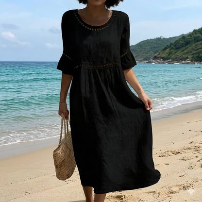 【Producto nuevo, 50% solo hoy!!】💎2026 Alta calidad💎【S-3XL】Vestido de mujer de algodón y lino, con mangas abullonadas, transpirable, suave y cómodo