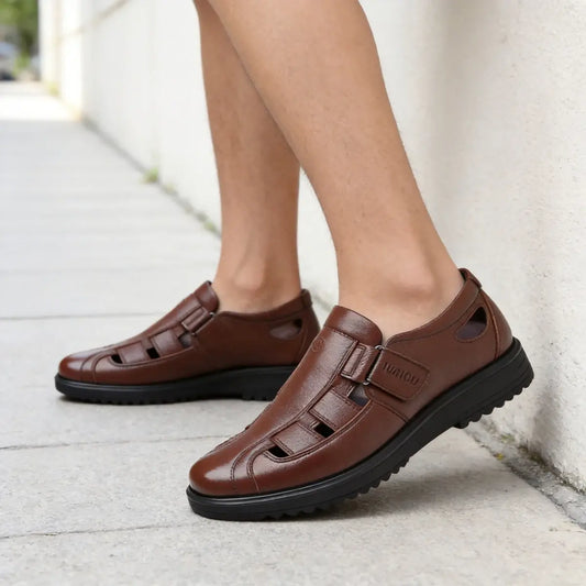 【38-44】👞Męskie oddychające, skórzane, antypoślizgowe sandały codzienne z wycięciem