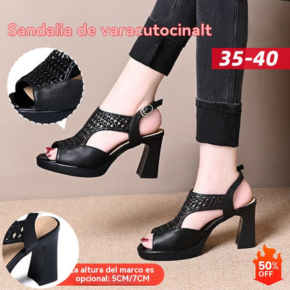 🔥【35-40】👡2026 Nuevas Sandalias de Verano, Tacón Plano, Punta Abierta, Suela Gruesa y Tacón Plano, Boca de Pez (Altura del Tacón 5/7 cm)