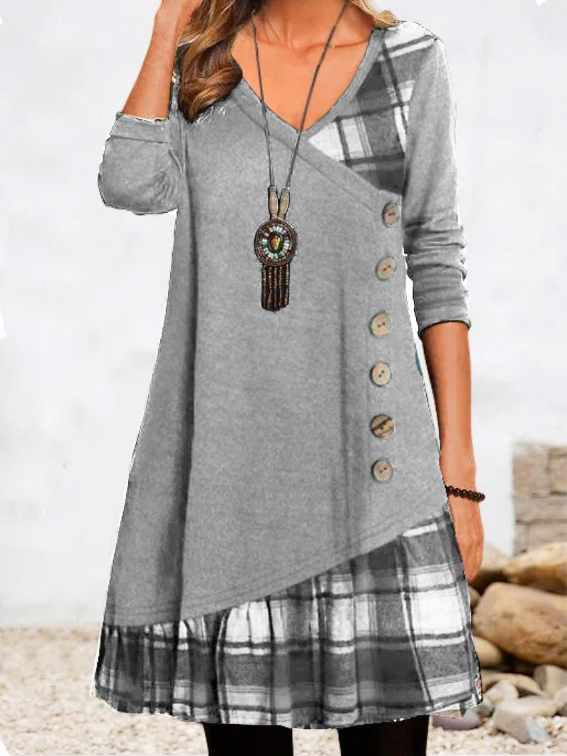 👗Nueva colección otoño 2026: Vestido elegante e informal con escote en V, mangas largas y estampado a la moda.