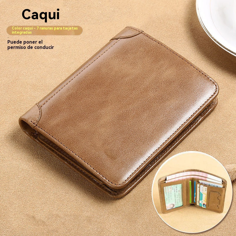 👝【2 piezas】✨ Nueva cartera antirrobo de cuero genuino para hombre
