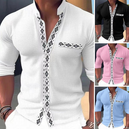 【S-3XL】 🔥 Camisa estampada con cuello alto para hombre, nueva moda 2026