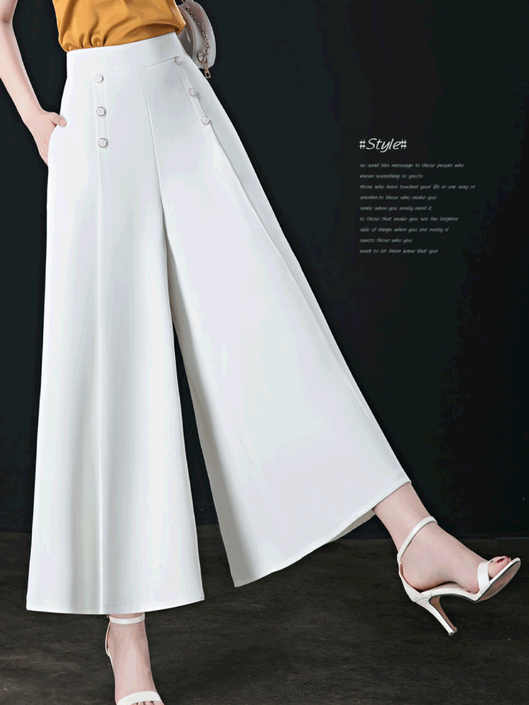 🔥Falda de pantalón de pierna ancha y cintura alta drapeada a la moda para mujer