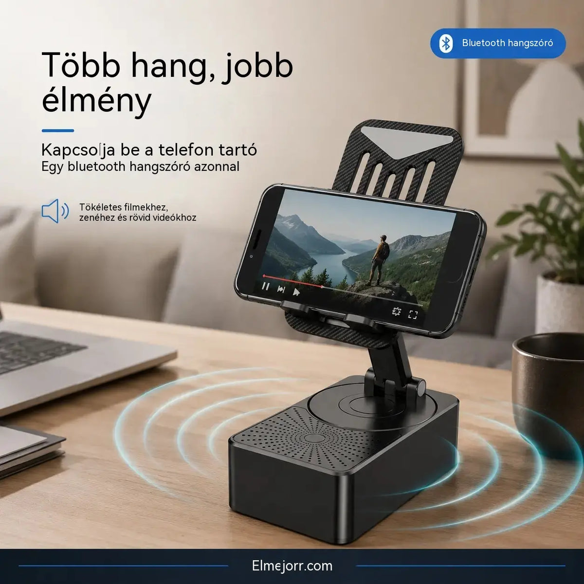 🔥 3 az 1-ben: Bluetooth hangszóró + töltő + 360°-os mobiltelefon-állvány 📱🔊⚡