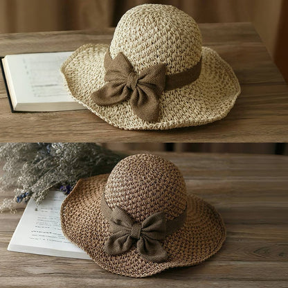 🎀 50% DE DESCUENTO 👒 | Sombrero de paja con lazo retro – Plegable y transpirable para el verano