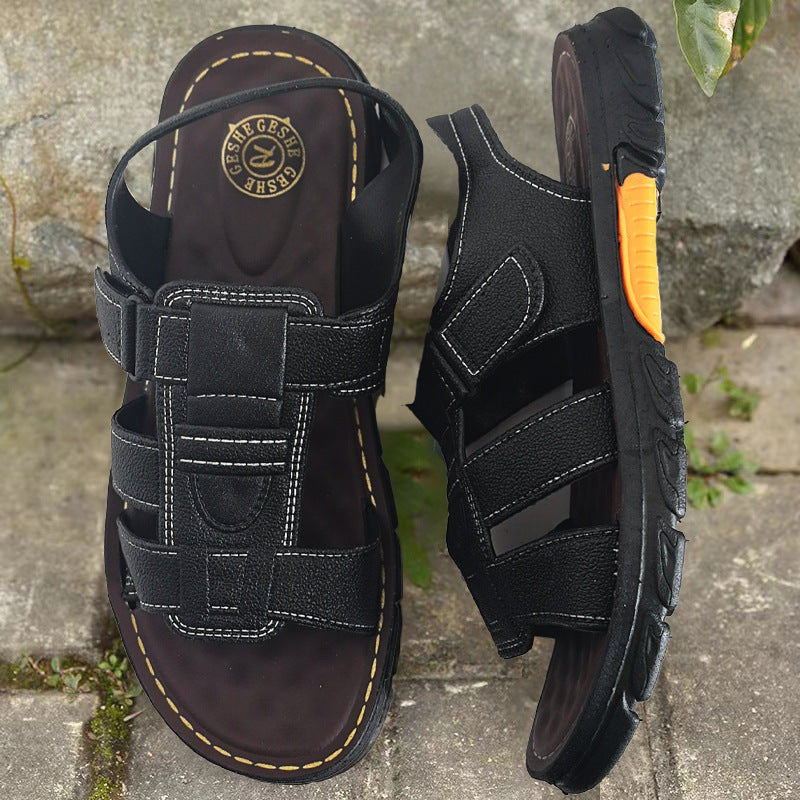 🔥👟 (50%OFF) [Tamaño 38 ~ 44] Sandalias de playa antideslizantes de cuero suave hechas a mano para hombres