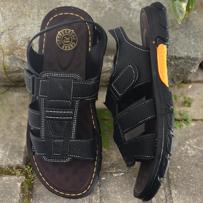 🔥👟 (50%OFF) [Tamaño 38 ~ 44] Sandalias de playa antideslizantes de cuero suave hechas a mano para hombres