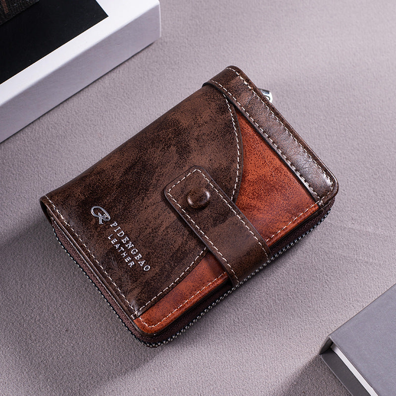 🔥🔥【Disponible en 3 colores】 Cartera de hombre de cuero genuino estilo retro, hecha a mano, con cremallera y ranura para varias tarjetas.