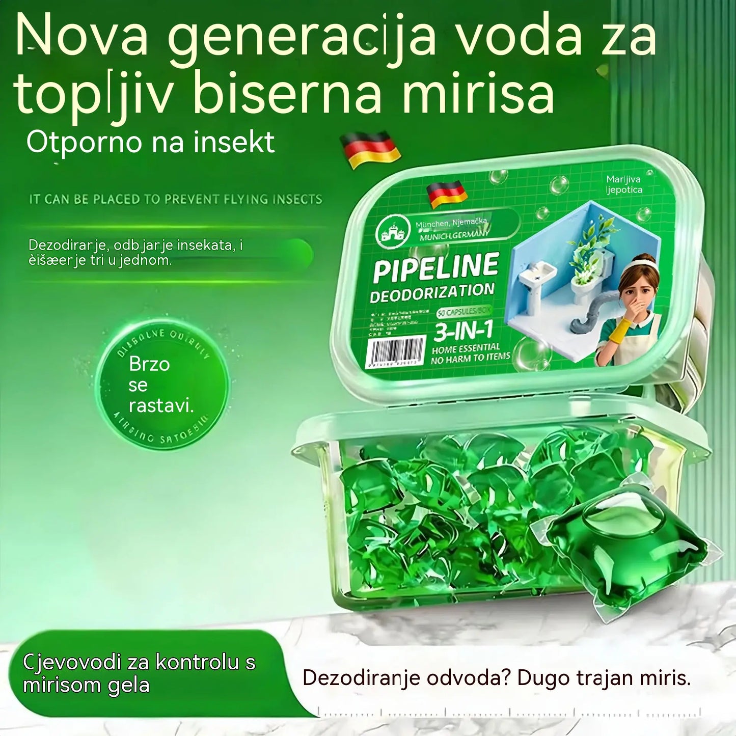 3 pakiranja (150 tableta) za 25 € – 🔥🎉 Razgrabljene su! Kupilo ih je 30.000 ljudi 🎉. Bio-enzimske kapsule za uklanjanje neugodnih mirisa iz odvoda.