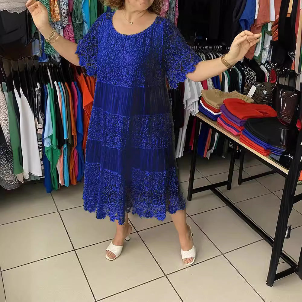 🔥【50% DE DESCUENTO】✨✨✨【S-5XL】Nuevo vestido de manga corta para 2026, con cuello redondo y encaje.
