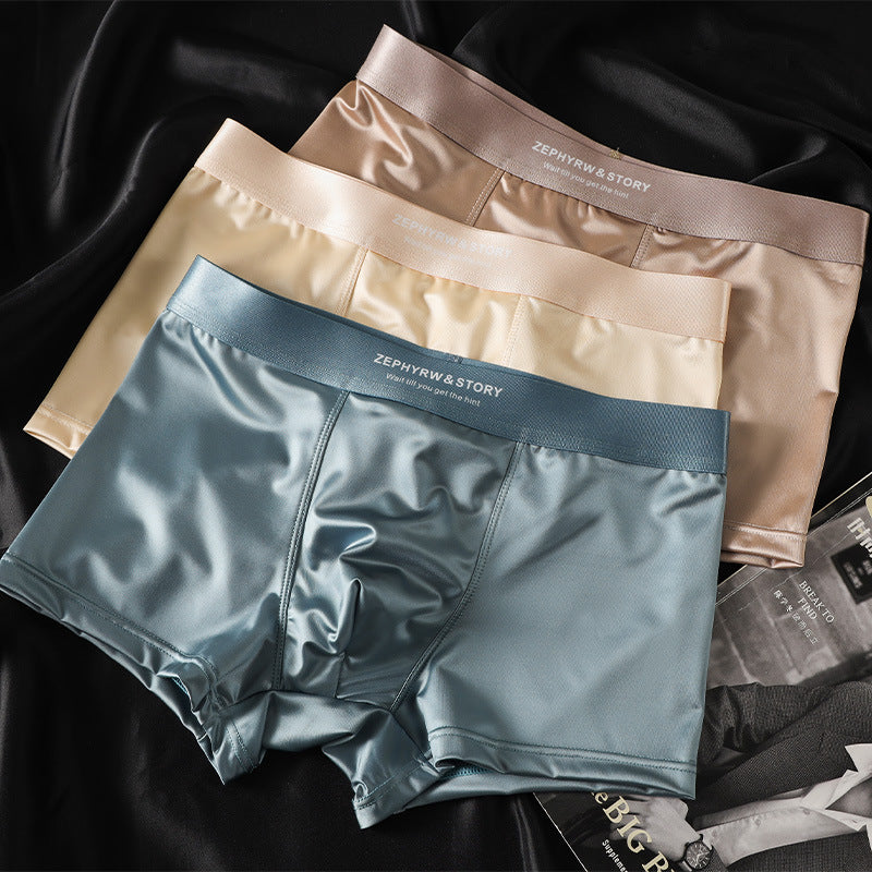 🔥🩲【6 piezas】Ropa interior masculina nueva, seda helada, verano, transpirable, bóxers, satén, ropa interior masculina