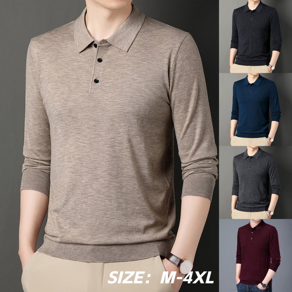 🔥👔【M-4XL】Męski sweter z kołnierzykiem w jednolitym kolorze, odpowiedni na jesień i zimę_4160530