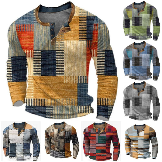 🌴🌈【S-4XL】👔😍 Nueva colección de camisas para hombre con estampado, de manga larga, estilo relajado Henry, disponibles en varios colores.